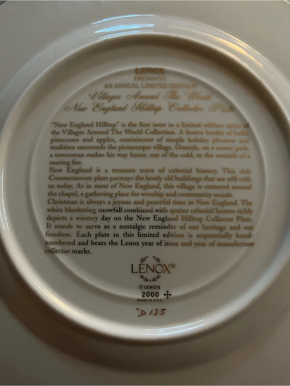 Lenox New England Hilltop Collector plate